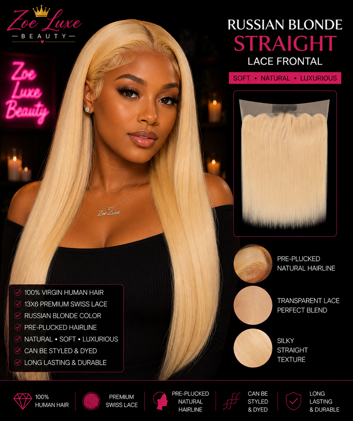 Russian Blonde Straight Lace Frontal