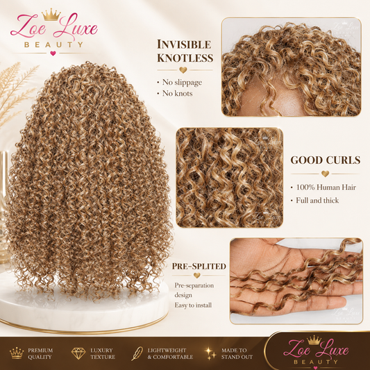 Honey Blonde Kinky Curly Crochet Human Hair Extensions