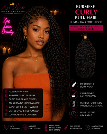 Burmese Curly Bulk Human Hair Extensions