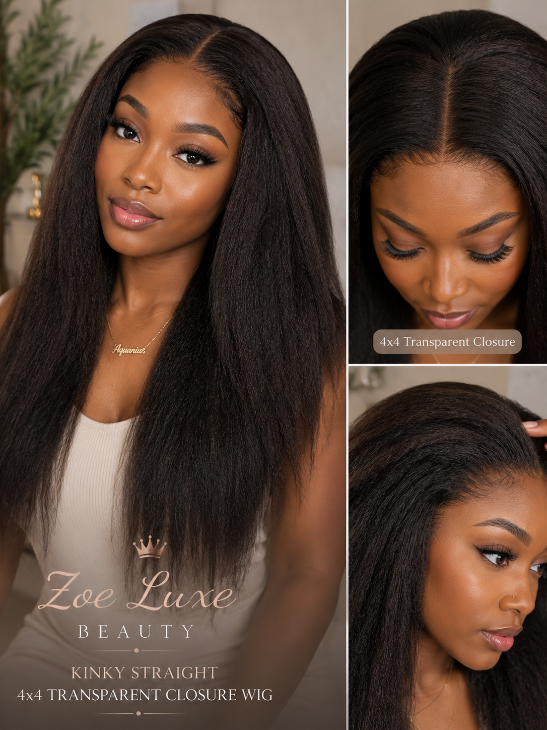 Kinky Straight 4x4 Transparent Closure Wig