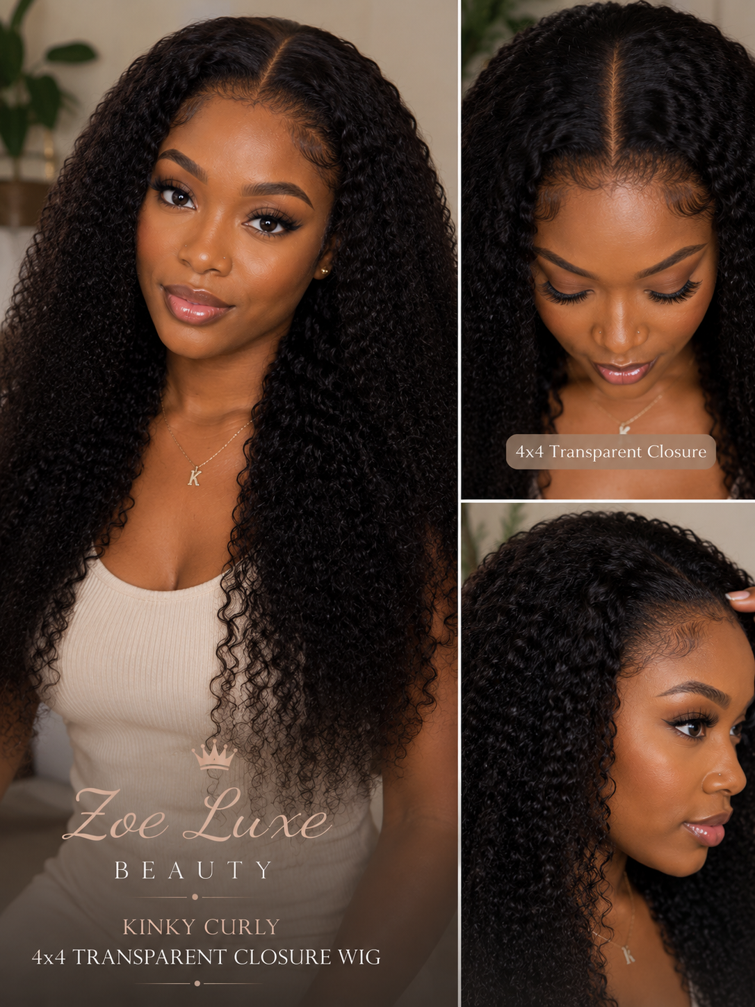 Kinky Curly 4x4 Transparent Closure Wig