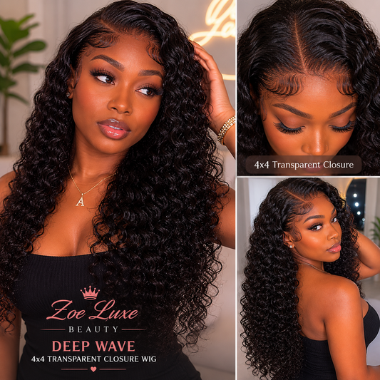 Deep Wave 4x4 Transparent Closure Wig