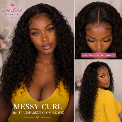 Messy Curl 4x4 Transparent Closure Wig