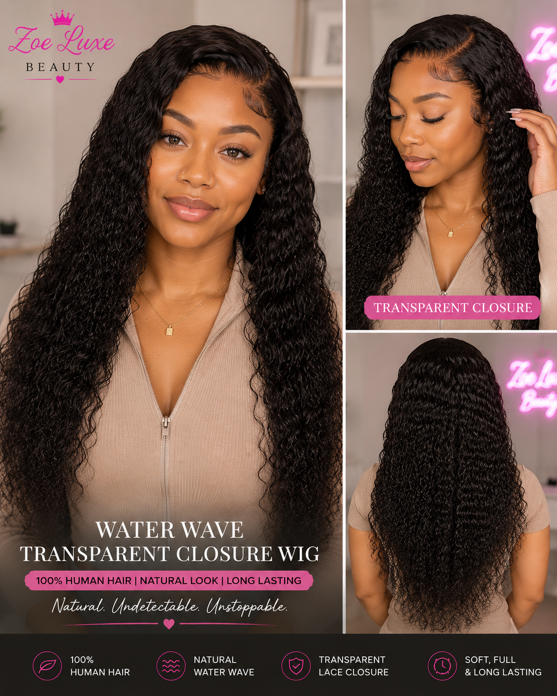 Water Wave Transparent Closure Wig