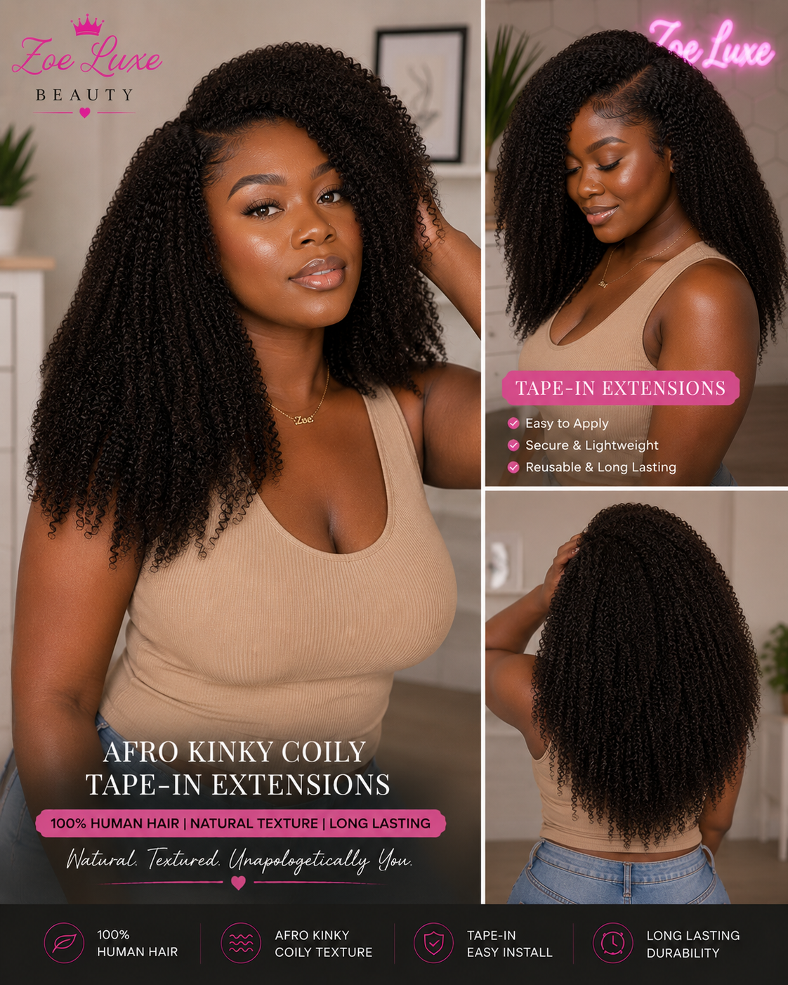 Afro Kinky Coily Tape-In Extensions