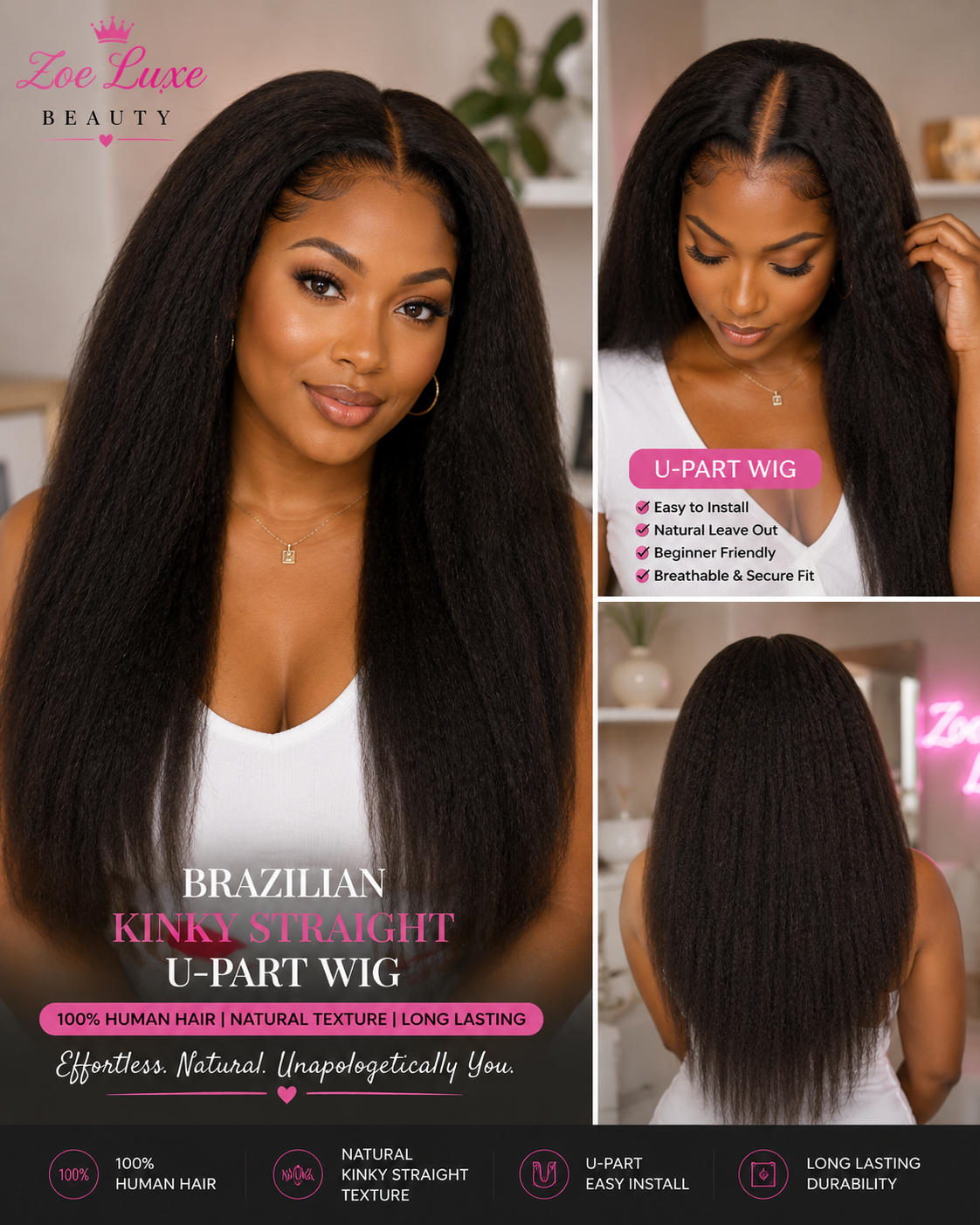 Brazilian Kinky Straight U-Part Wig