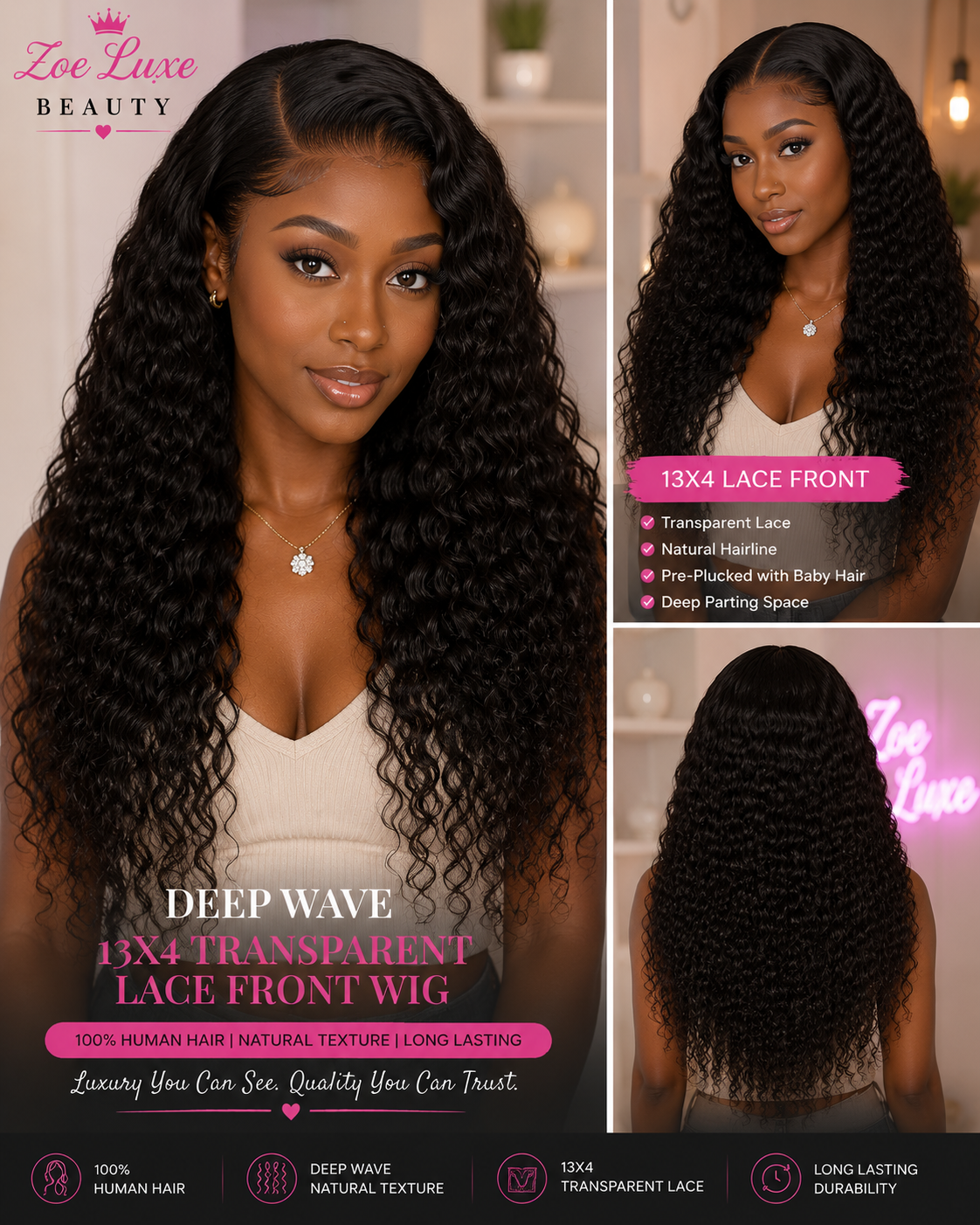 Deep Wave 13x4 Transparent Lace Front Wig