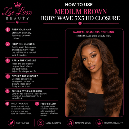 Medium Brown Body Wave 5x5 HD Closure