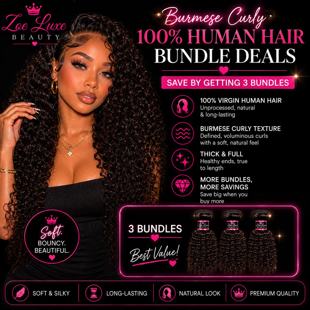 Burmese Curly 100% Human Hair Bundle Deals