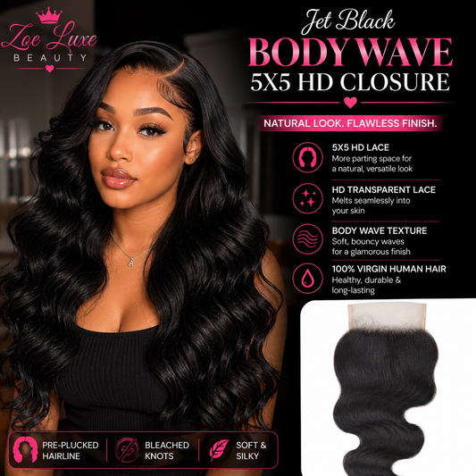 Jet Black Body Wave 5x5 HD Closure
