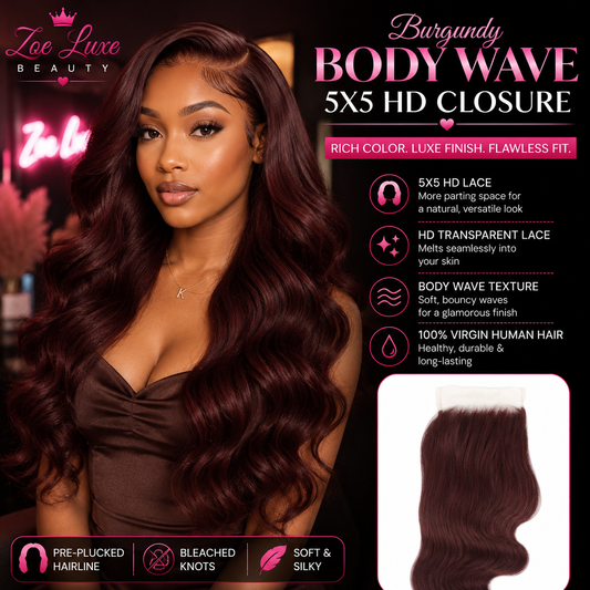 Burgundy Body Wave 5x5 HD Closure