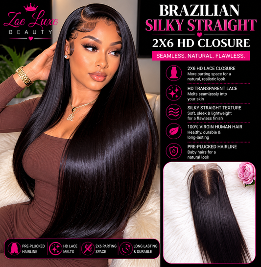 Brazilian Silky Straight 2x6 HD Closure
