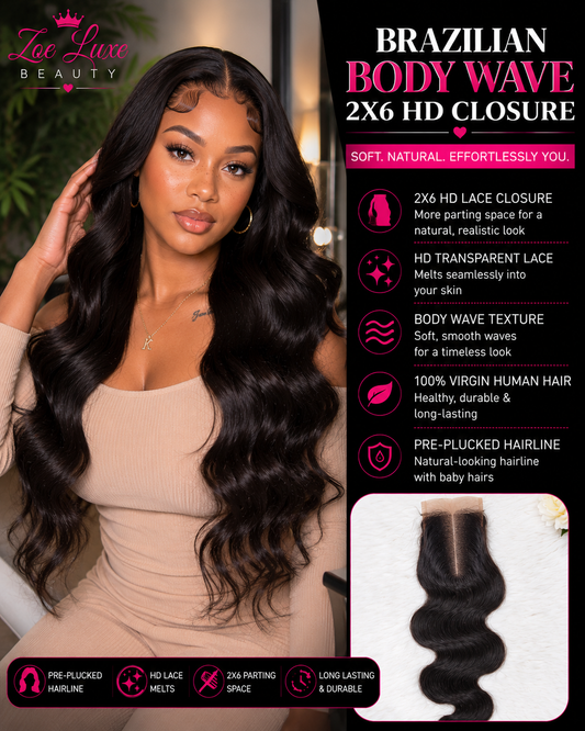 Brazilian Body Wave 2x6 HD Closure