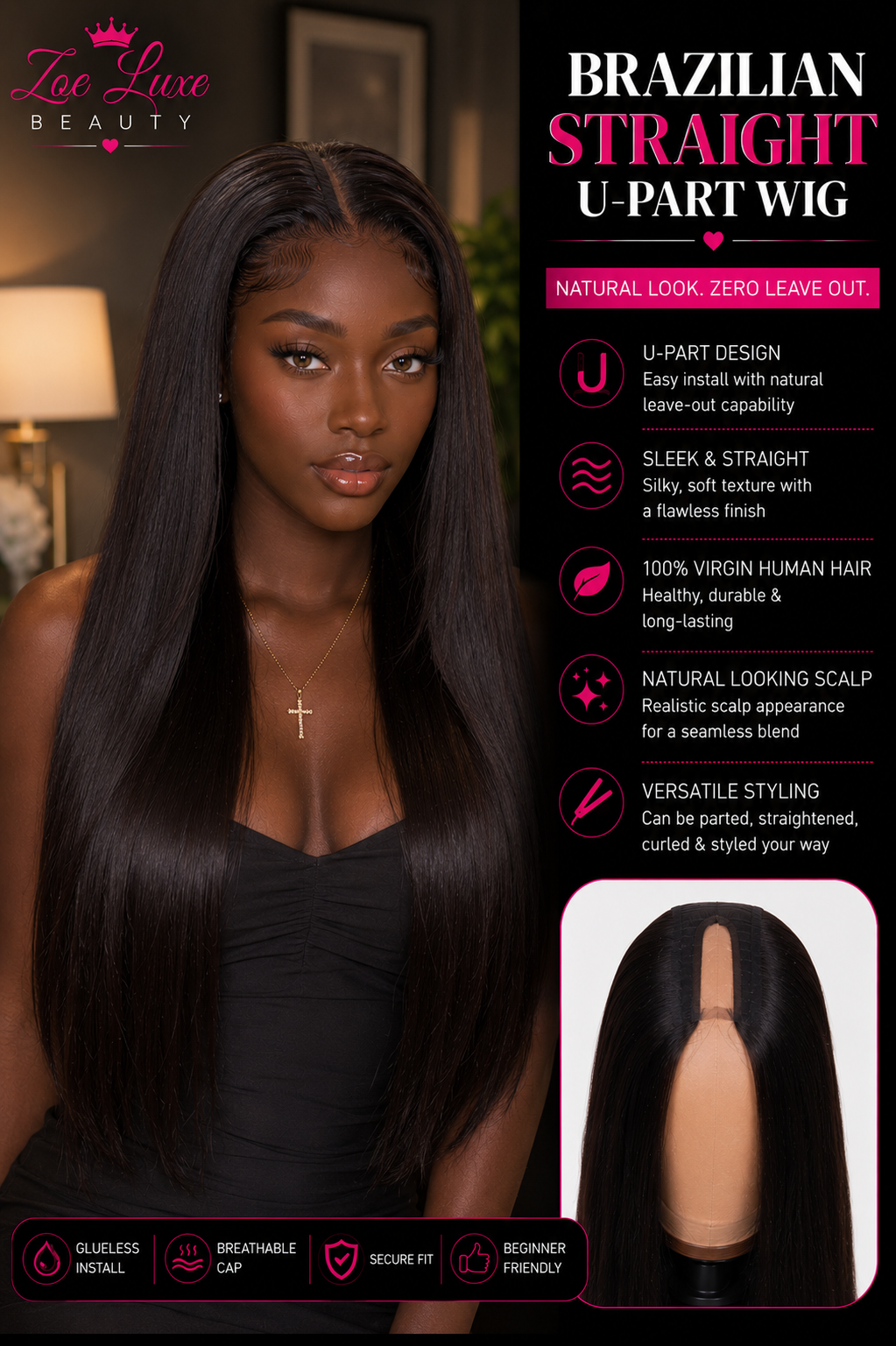 Brazilian Straight U-Part Wig
