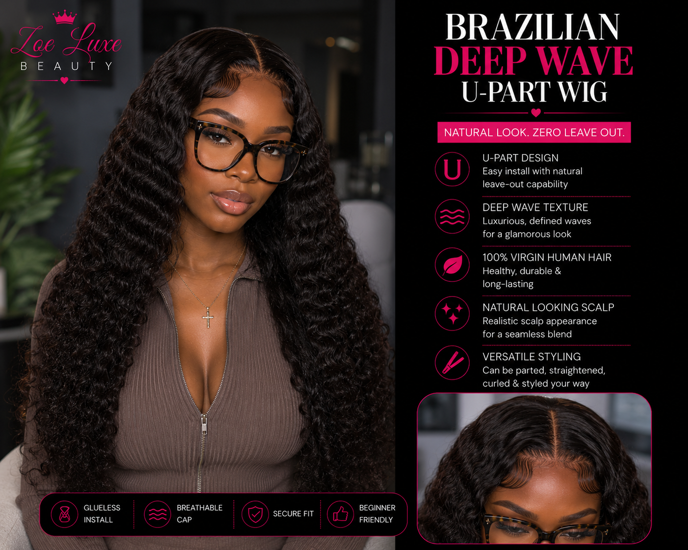 Brazilian Deep Wave U-Part Wig