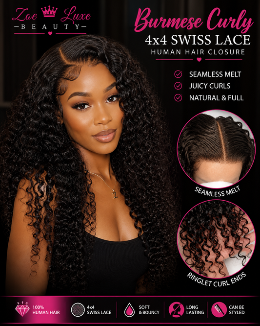Burmese Curly 4x4 Swiss Lace Human Hair Closure
