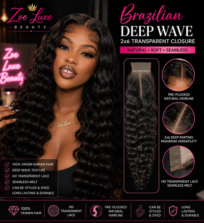 Brazilian Deep Wave 2x6 Transparent Closure