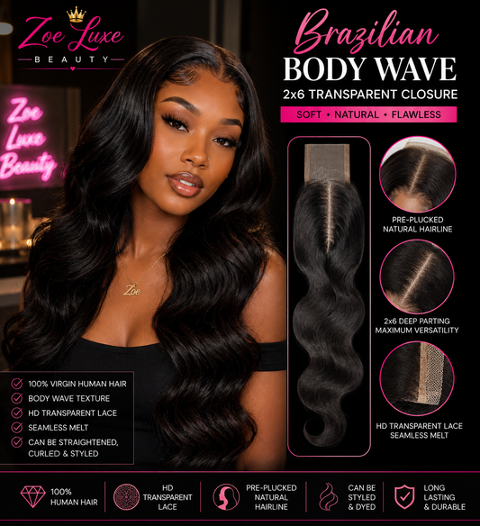 Brazilian Body Wave 2x6 Transparent Closure