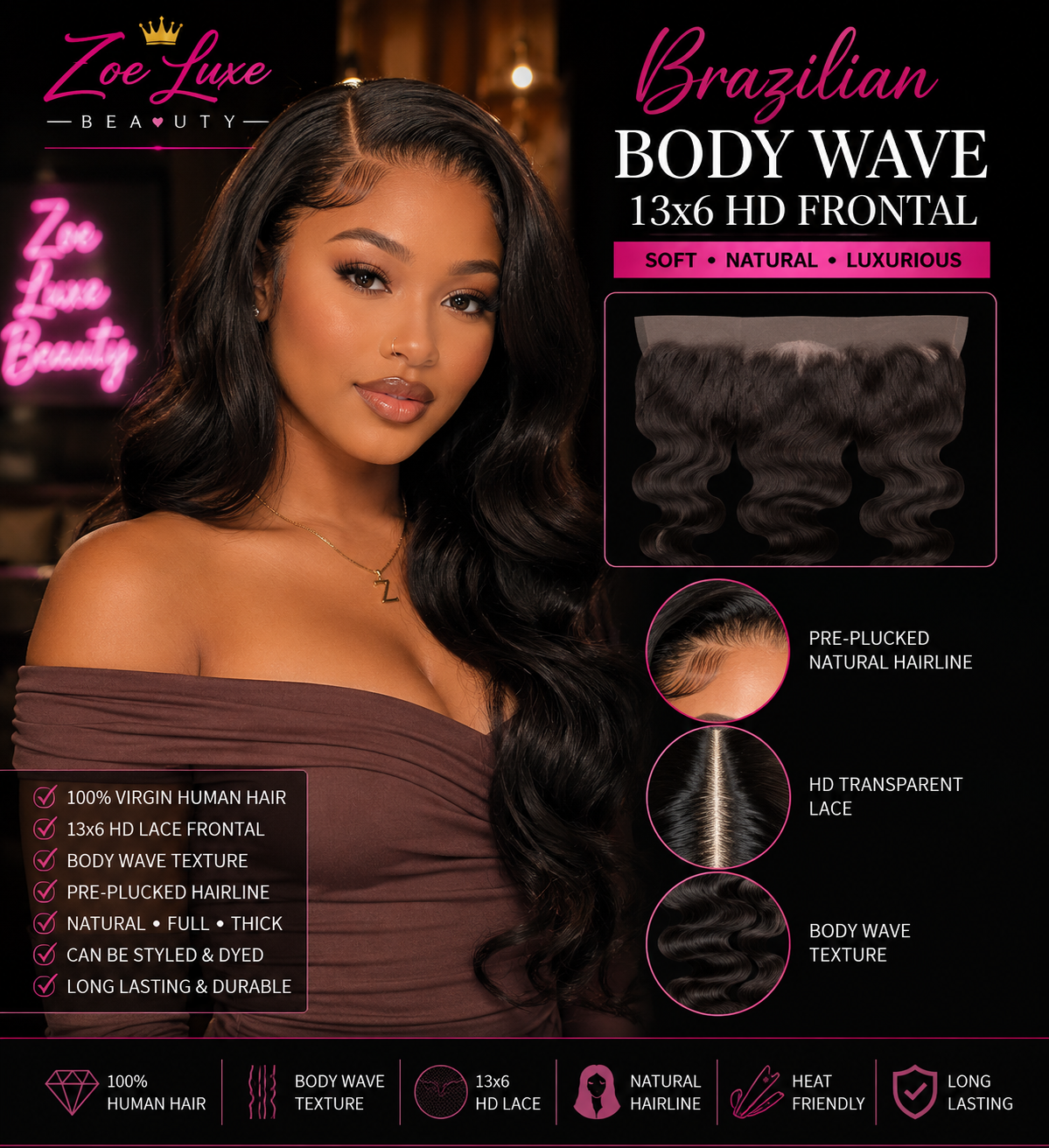 Brazilian Body Wave 13x6 HD Frontal