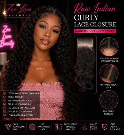 Raw Indian Curly Lace Closure