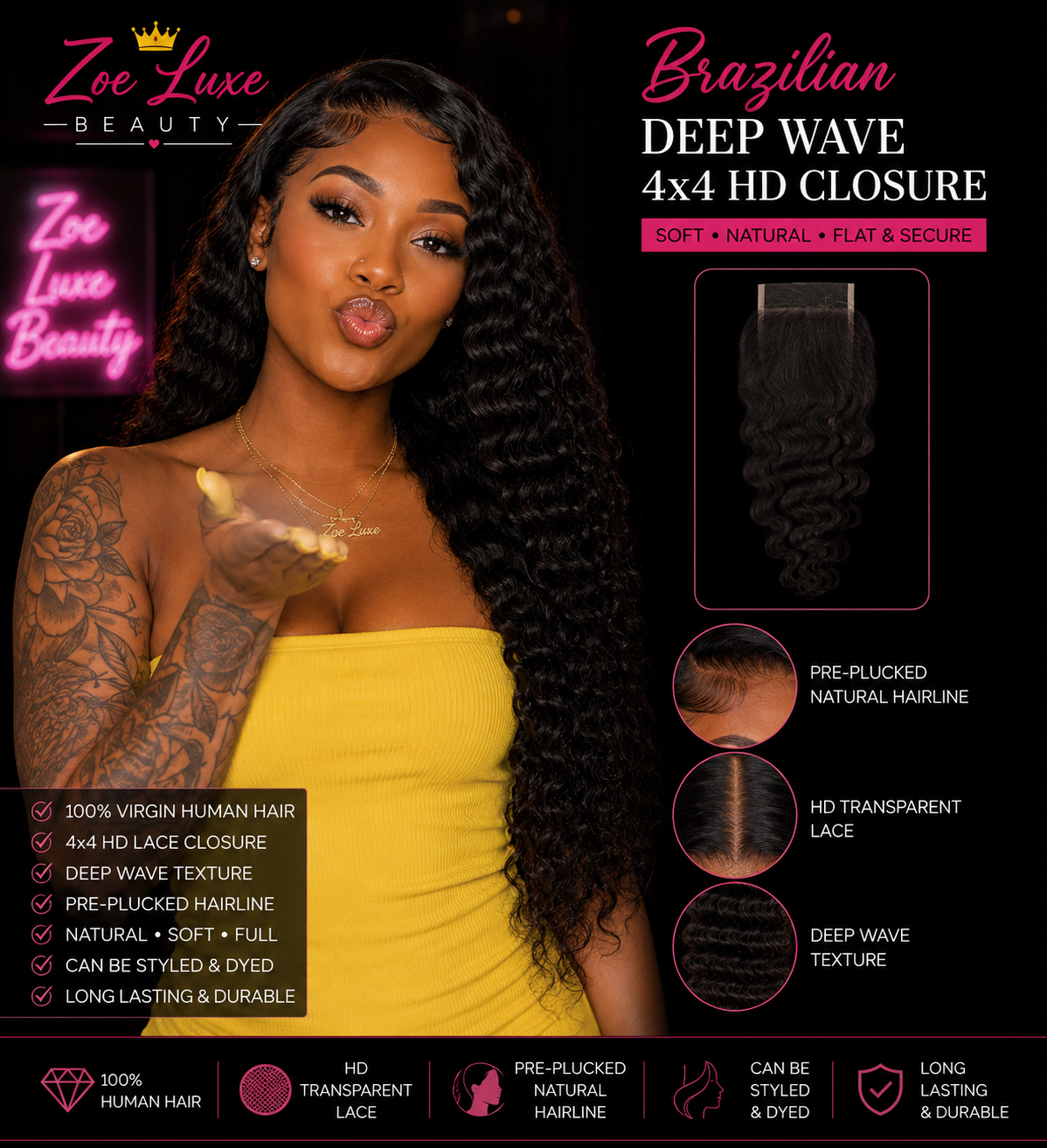 Brazilian Deep Wave 4x4 HD Closure