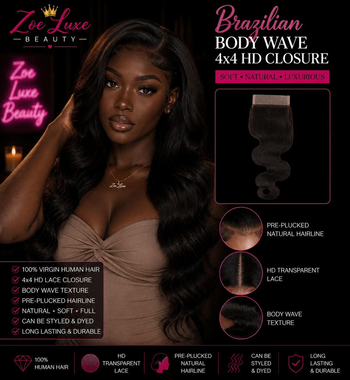 Brazilian Body Wave 4x4 HD Closure