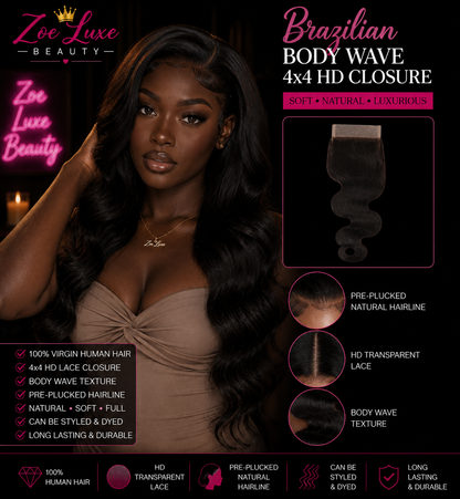 Brazilian Body Wave 4x4 HD Closure