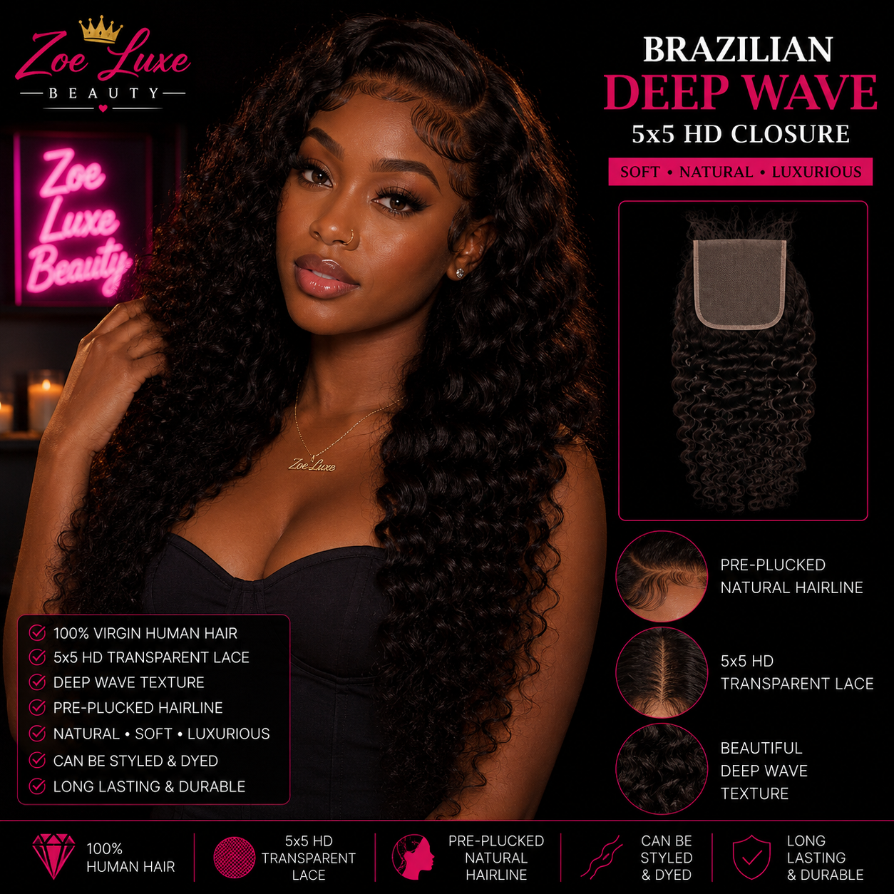 Brazilian Deep Wave 5x5 HD Closure