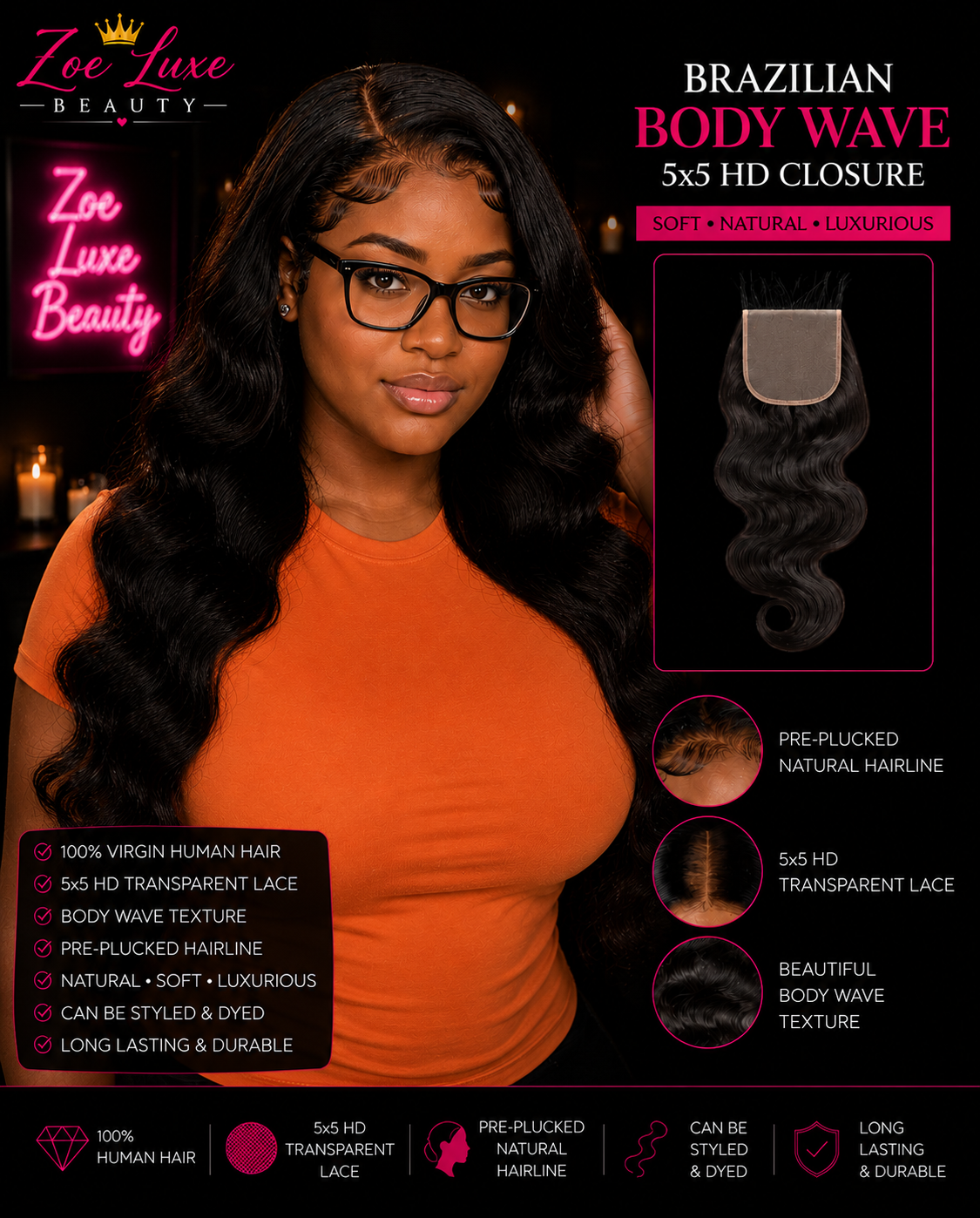 Brazilian Body Wave 5x5 HD Closure