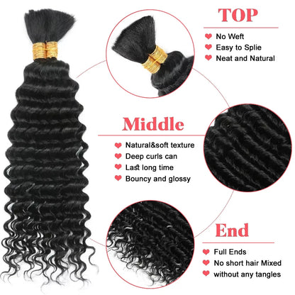 Brazilian Deep Wave Bulk Human Braiding Hair