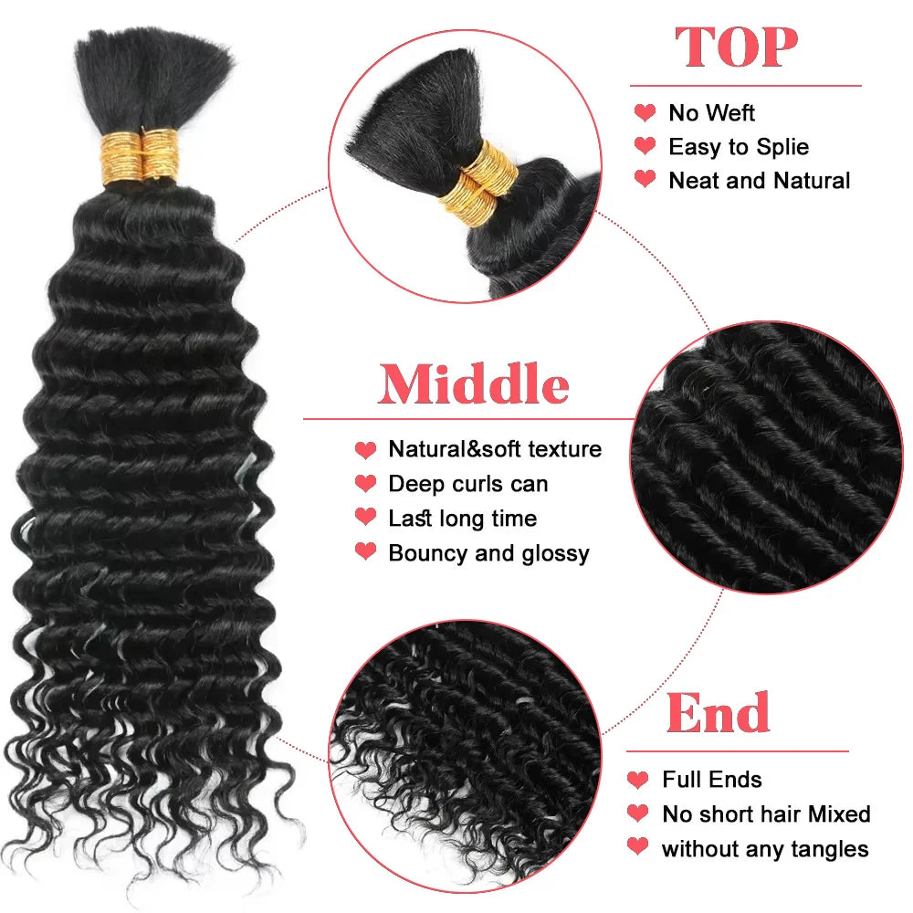 Brazilian Deep Wave Bulk Human Braiding Hair